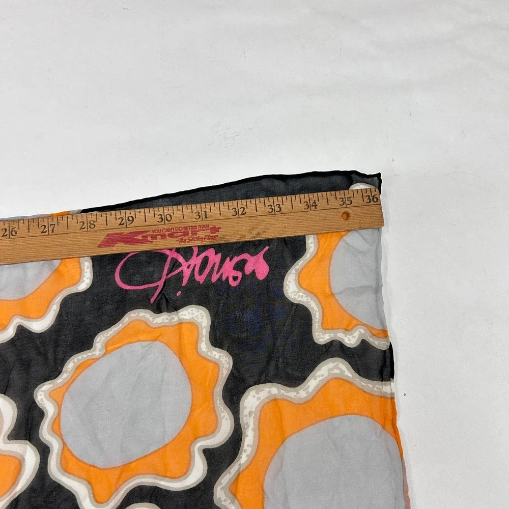 Diane von Furstenberg Silk Scarf Large 64X36 Floral Wrap Black Orange Retro Chic
